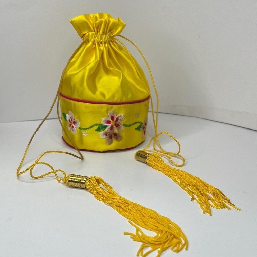 Yellow Satin Small Slightly Structured Bucket Bag